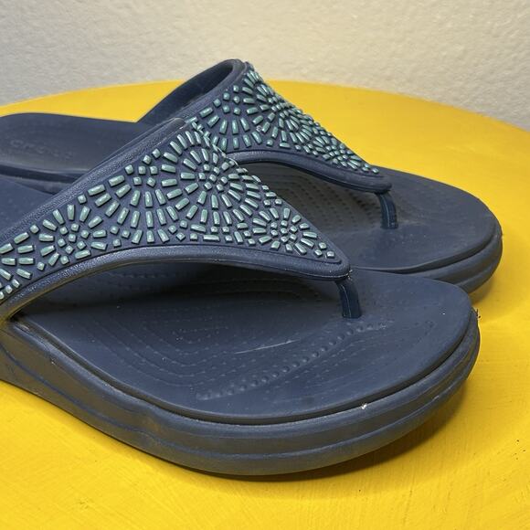 Crocs Monterey Diamante Wedge Sandals Blue Beaded Casual Comfort Boho Women’s 7 - Picture 2 of 16